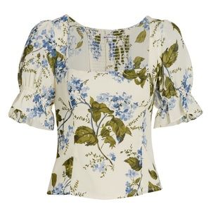 NWT Reformation Constance Floral Puff-Sleeve Top Size 6